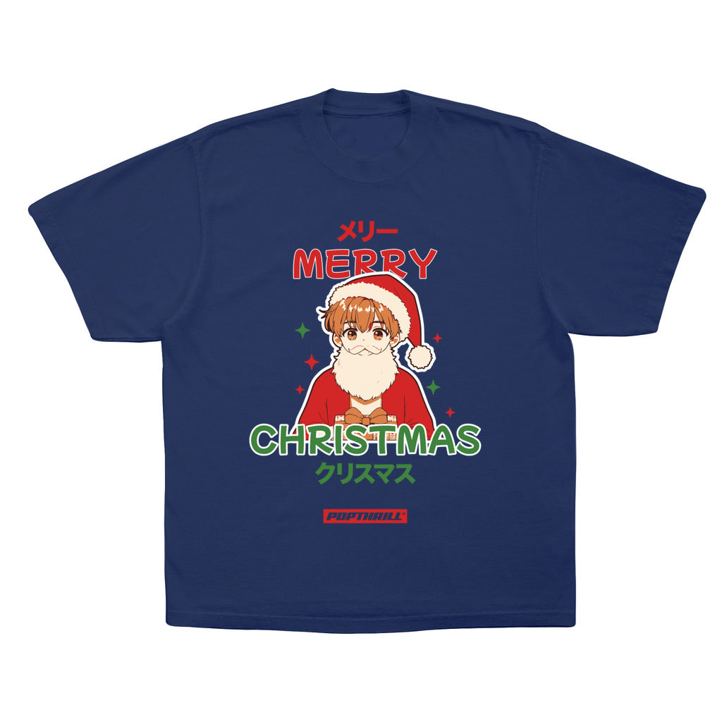 Anime graphic t-shirt with Christmas theme.