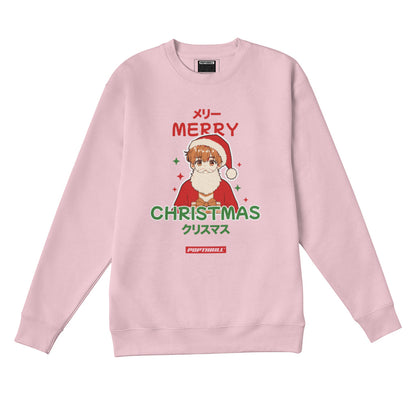 Pink sweatshirt with Anime Christmas theme.