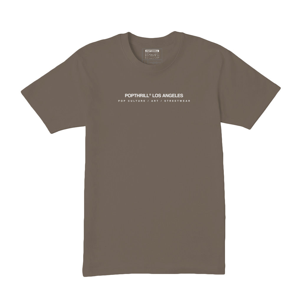 Brown graphic tee with the brandname logo on the front.